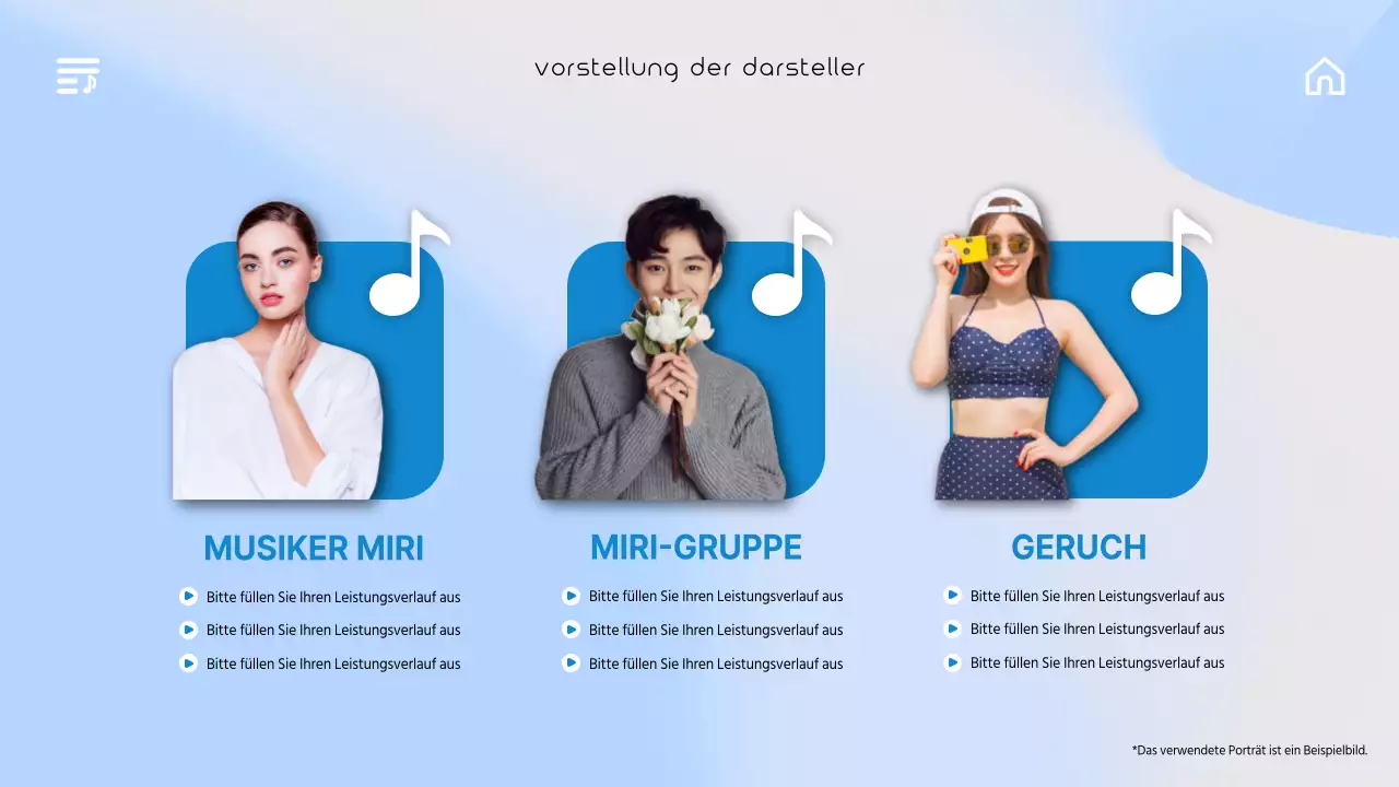 Eine emotionale Gig-Broschüre mit einem blauen Farbverlauf im Musik-UI-Stil