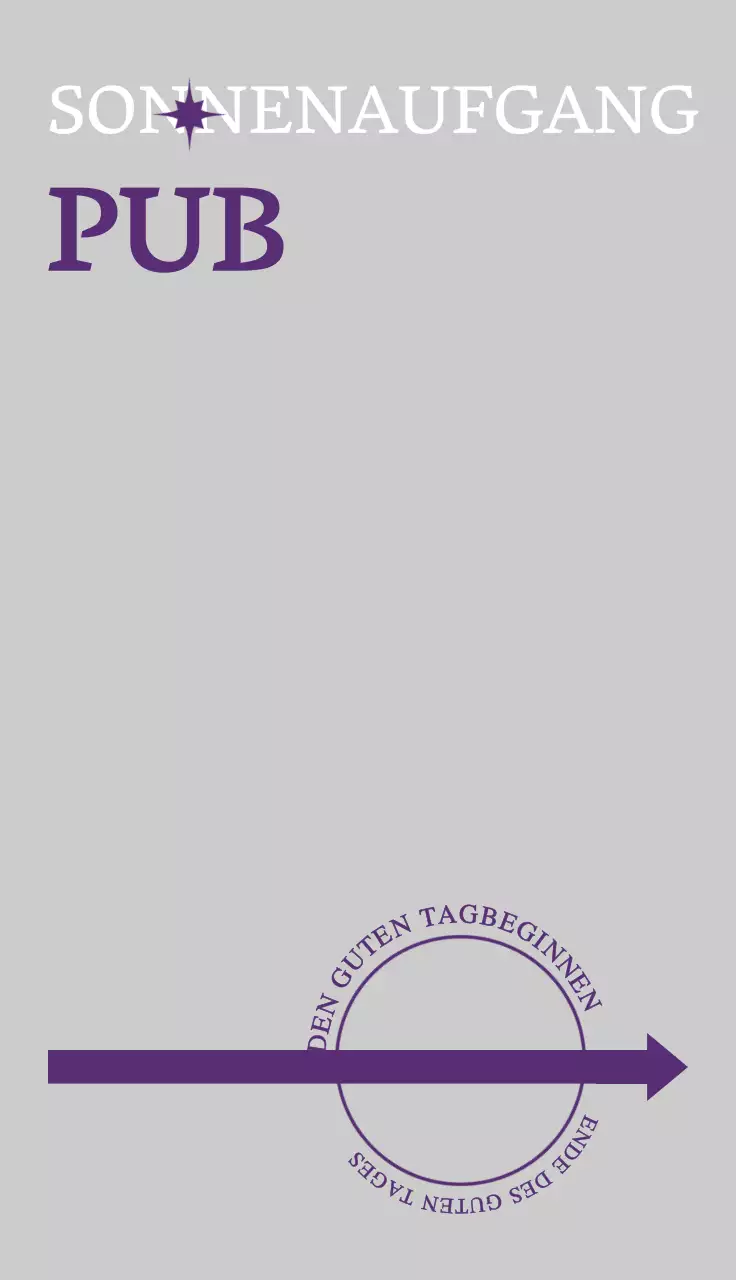 Ein einfaches, hippes Konzept in Weiß und Lila zur Werbung für eine Kneipe.