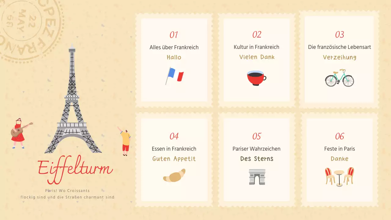 Eine minimalistische Einführung in das Land in Beige und Rot