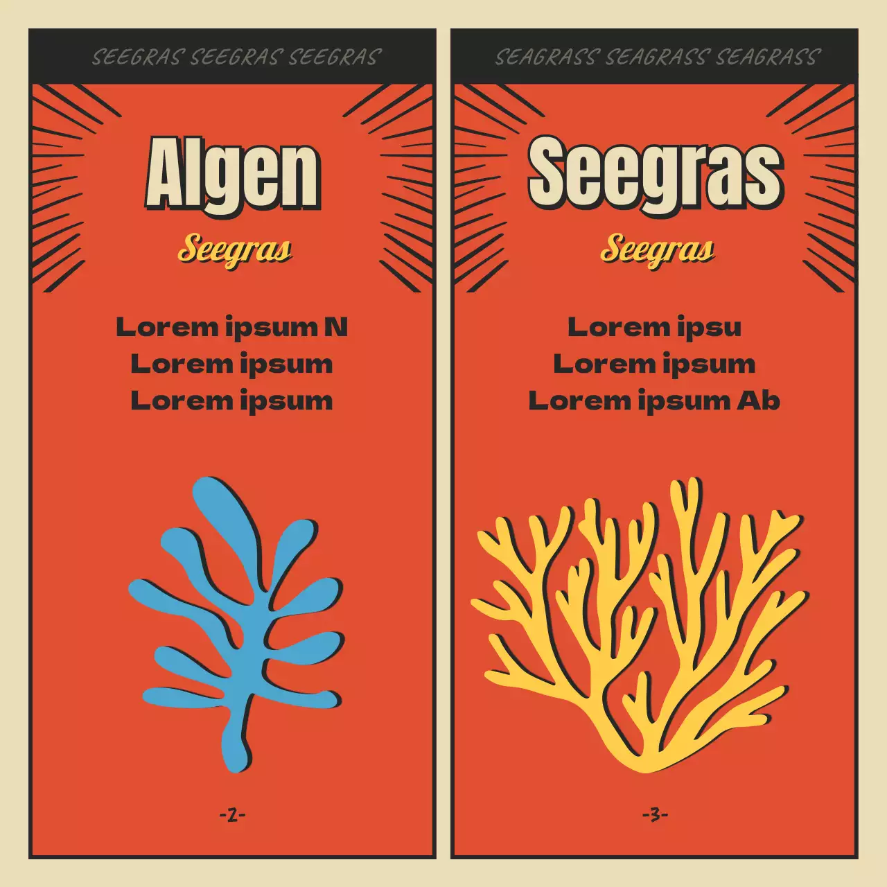 Cartoon-Konzept Meer Wald und Algen in rot und schwarz