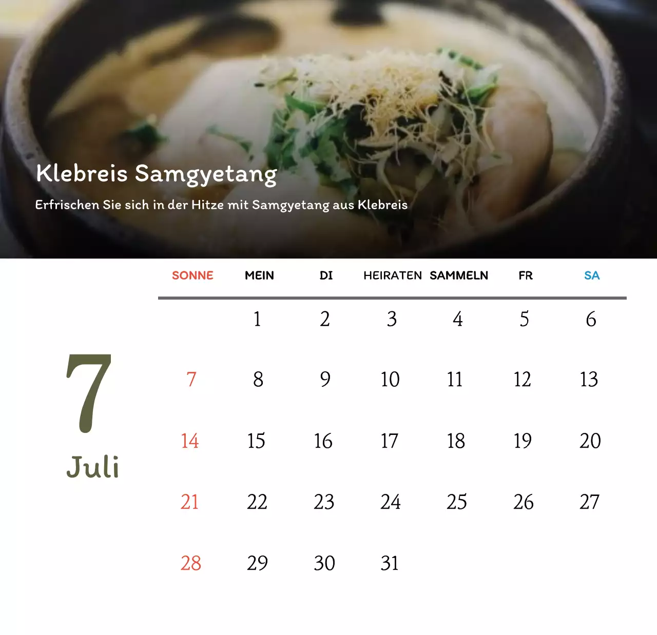 Traditioneller koreanischer Restaurantkonzept-Gutscheinkalender in Beige und Braun
