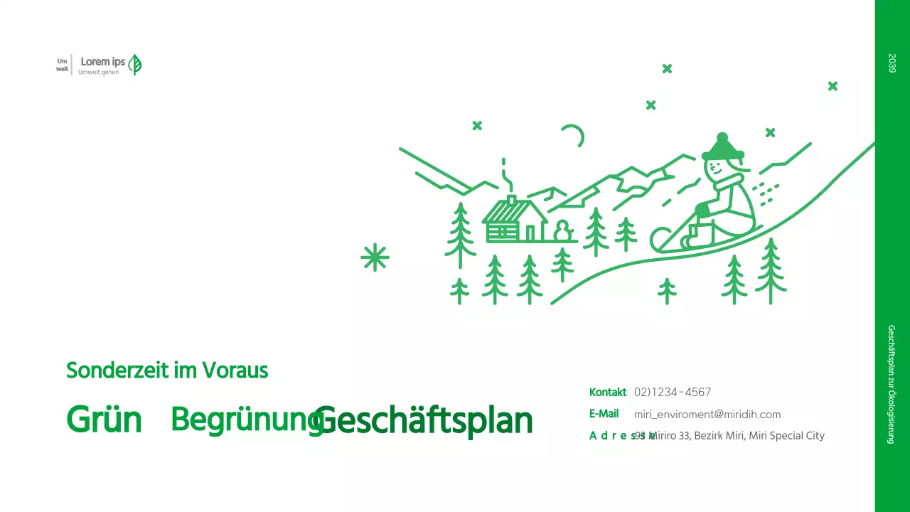 Businessplan mit einem grünen, sauberen, illustrierten Konzept