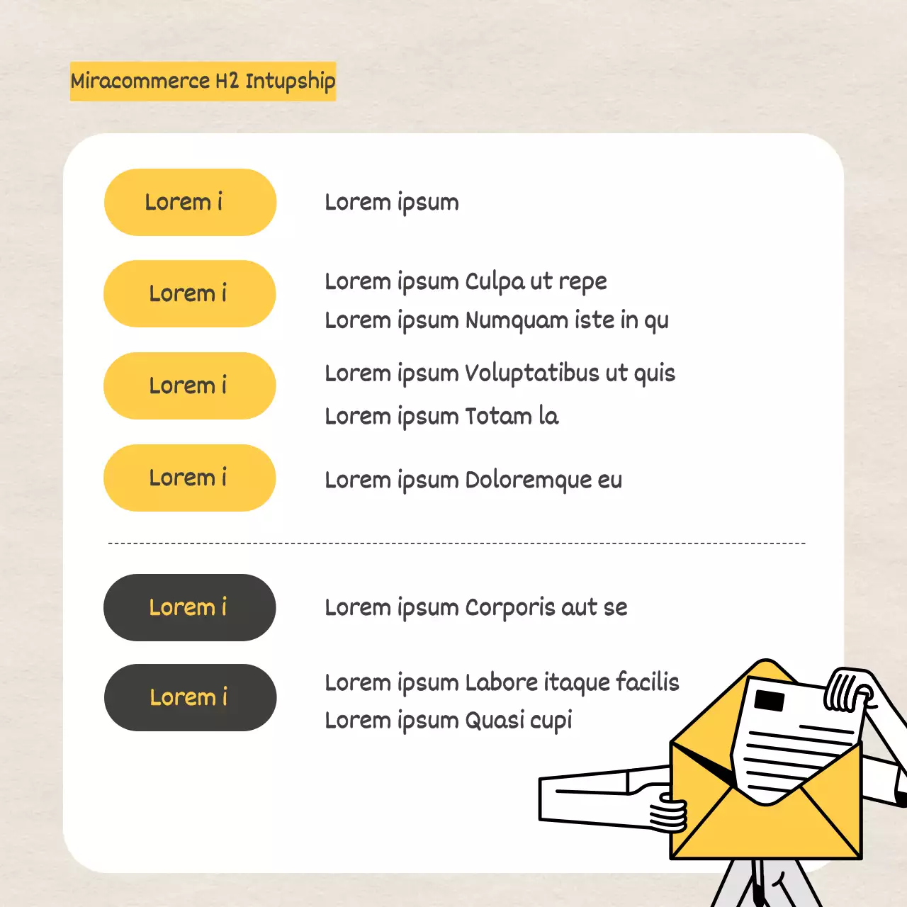 Stagejob met papieren textuurachtergrond en gele en zwarte illustratie