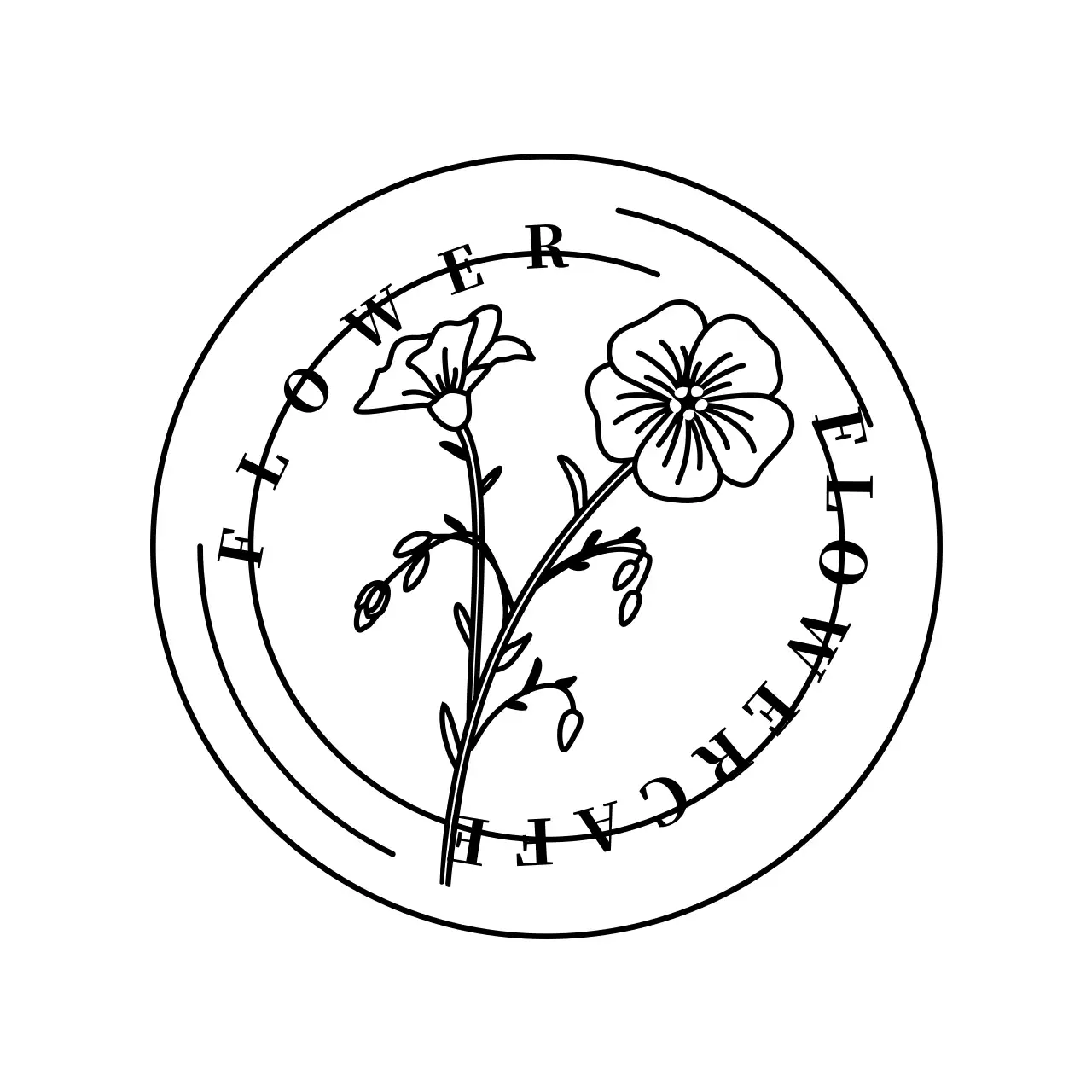 ブラック シンプルな花イラスト フラワーカフェ カフェ用コースター