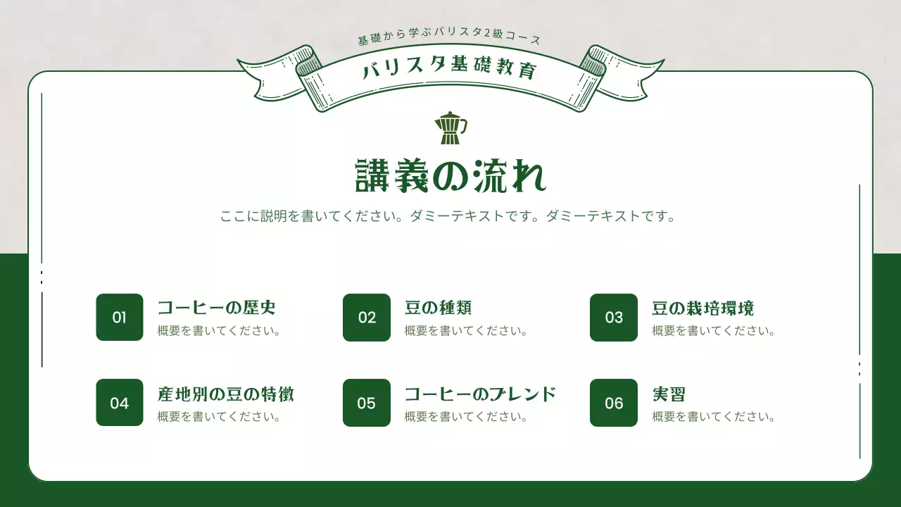 緑 シンプル コーヒー 企画書 プレゼンテーション