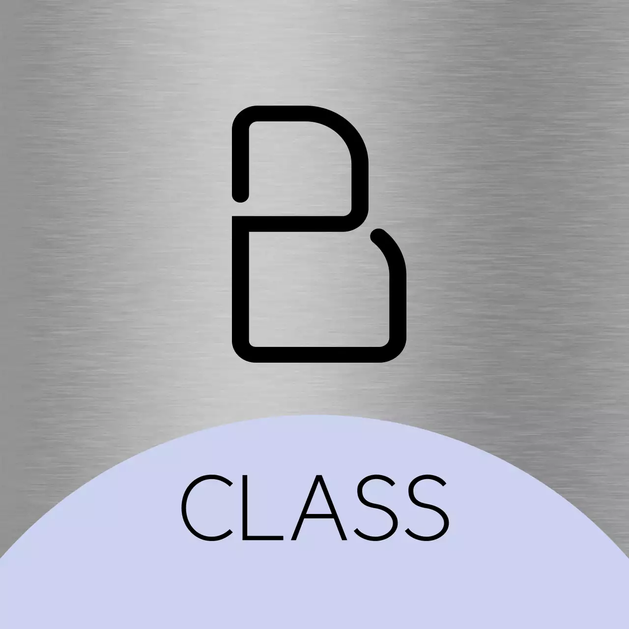 空紫ピンクの図形と黒の塾学校のクラス名からなる場所案内板。