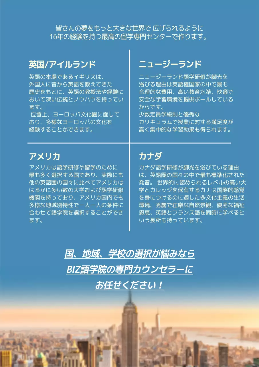 青 シンプル 留学 パンフレット ポスター