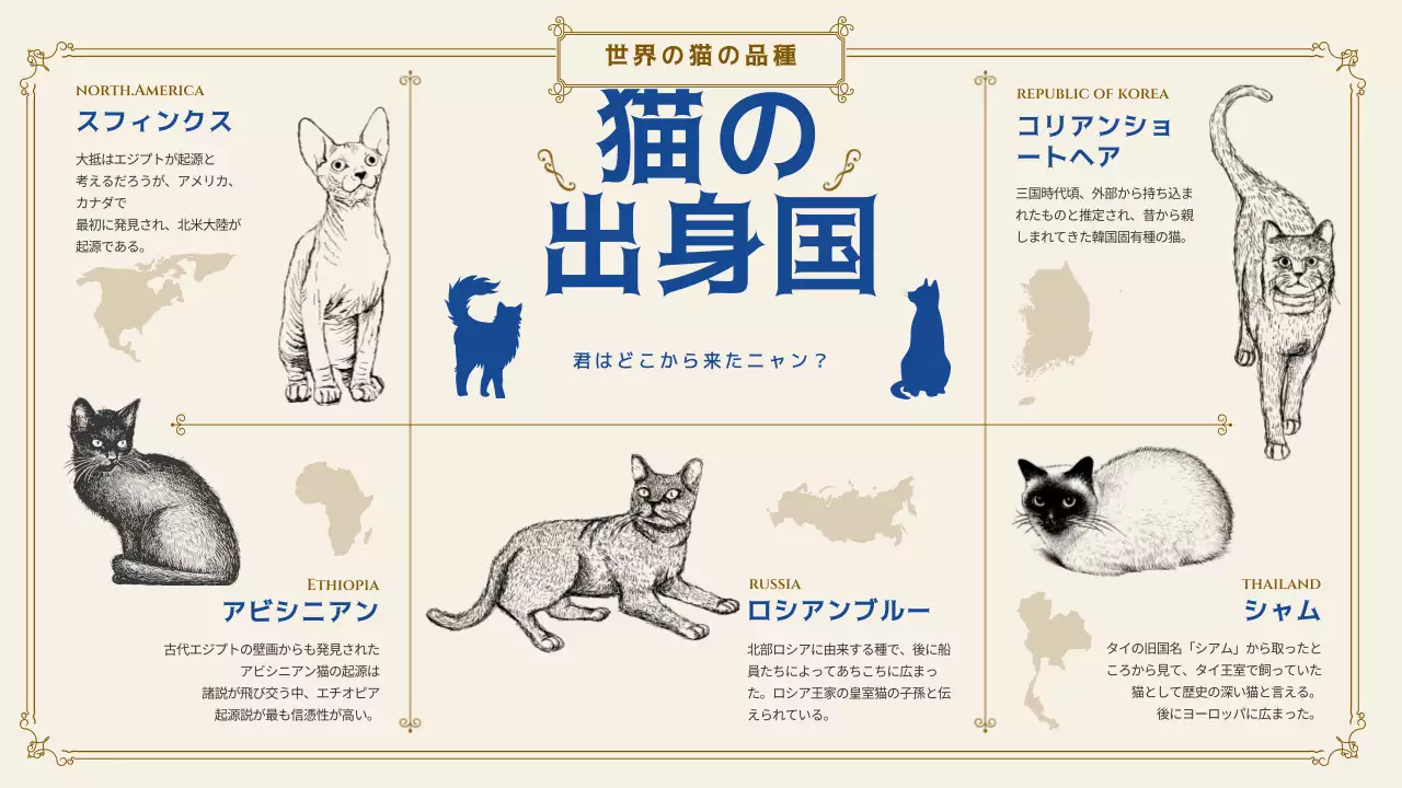 ベージュ クラシック 猫 ポスター インフォグラフィック