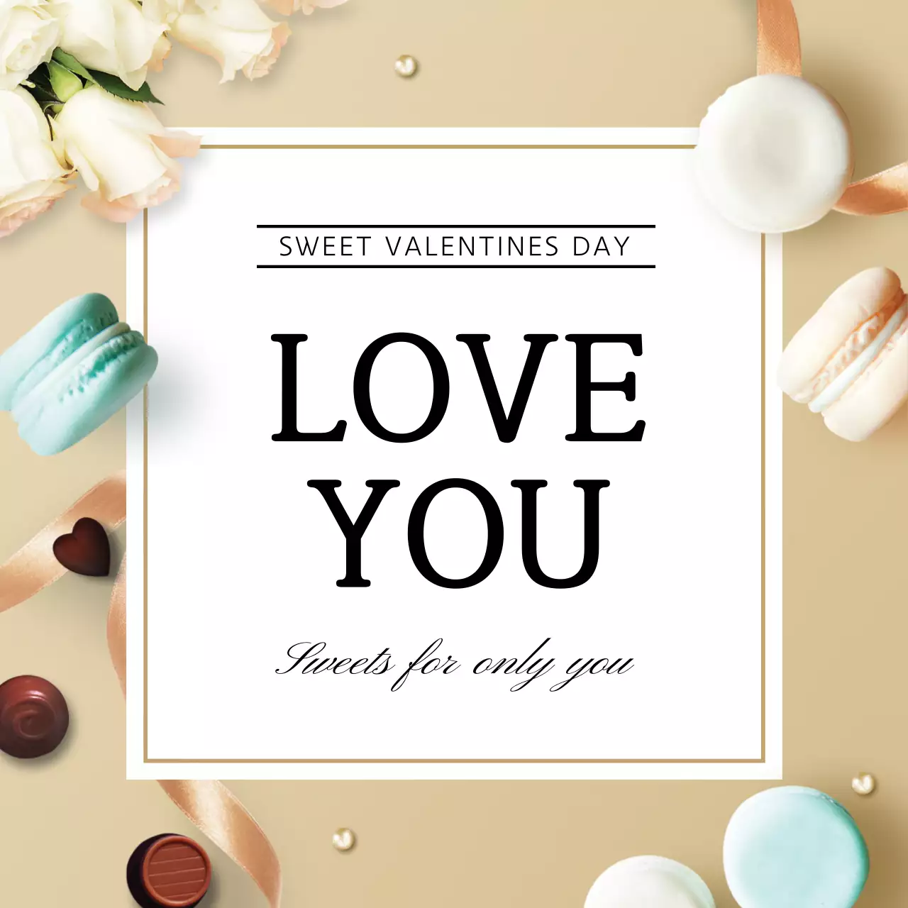 ベージュ 上品 バレンタインデー ポスター ファンシーバナー