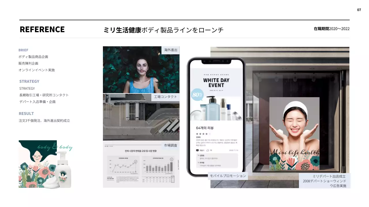 白 シンプル 化粧品 ポートフォリオ プレゼンテーション