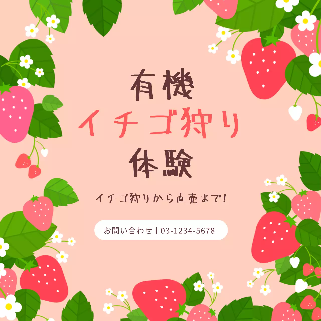 ピンク かわいい イチゴ狩り お知らせ Instagram投稿