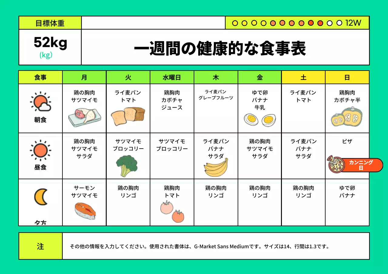 緑 シンプル 食事 計画書 ポスター
