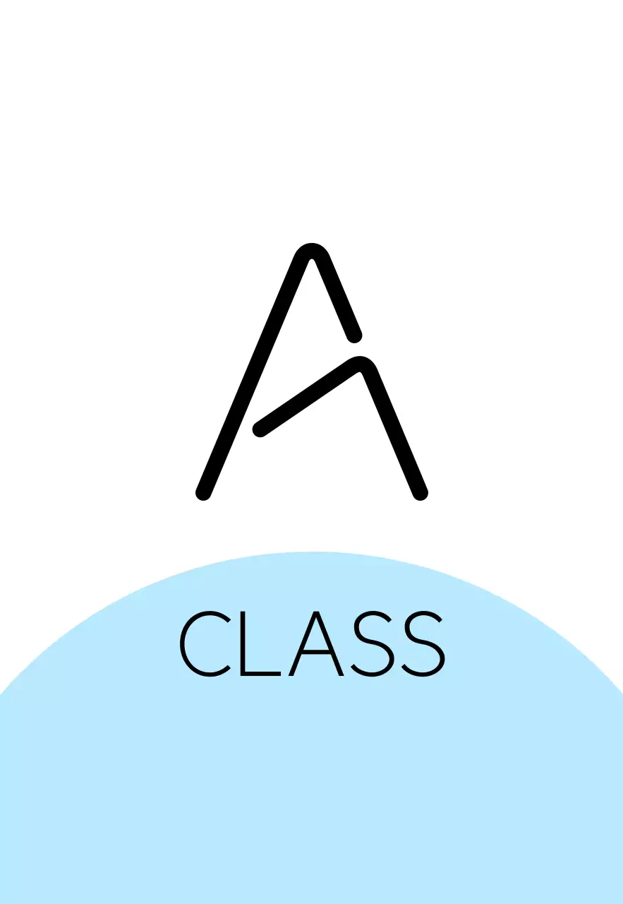 空紫ピンクの図形と黒の塾学校のクラス名からなる場所案内板。