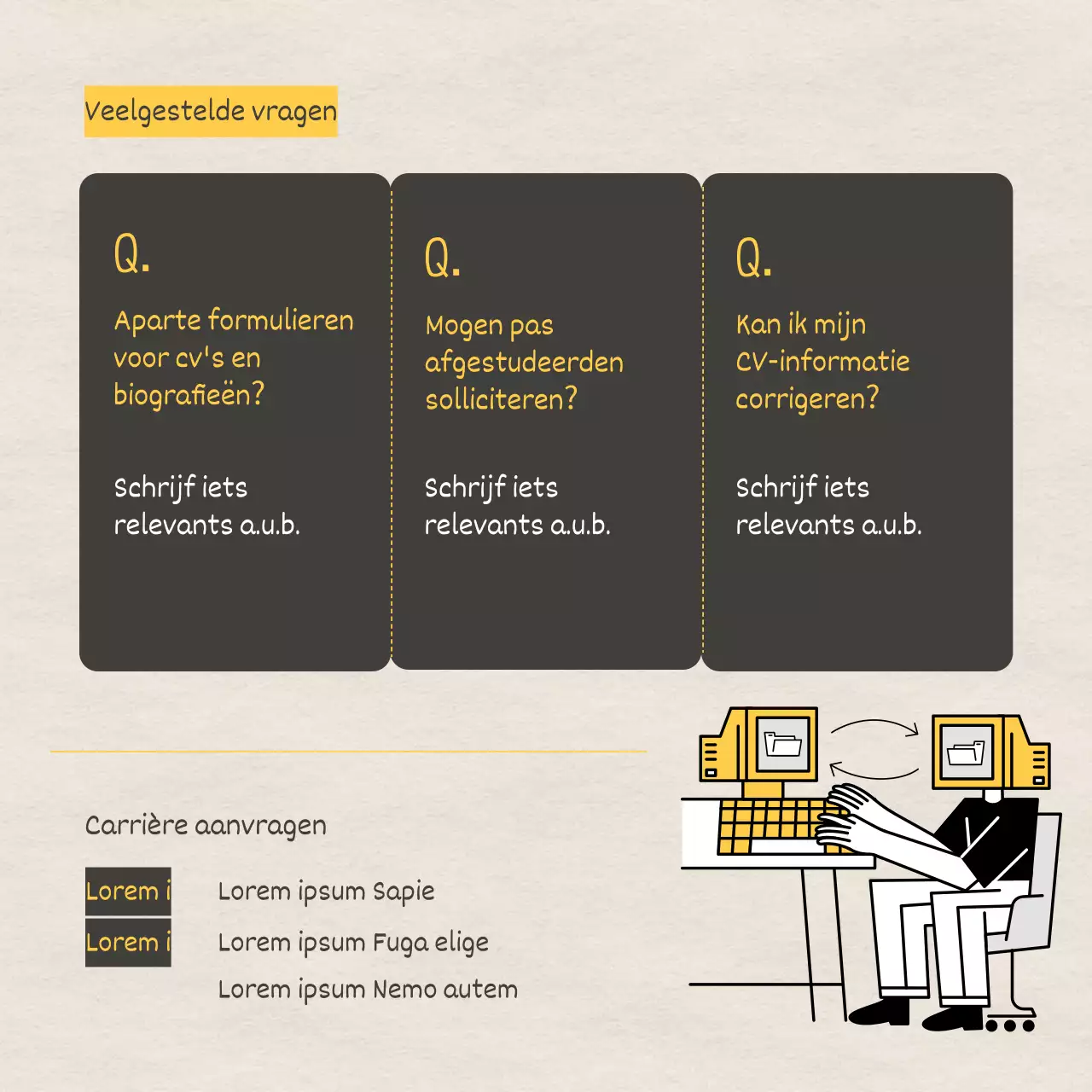 Stagejob met papieren textuurachtergrond en gele en zwarte illustratie