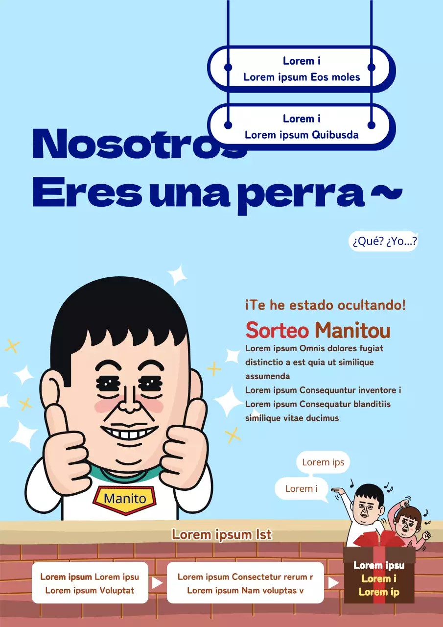 Una guía de acontecimientos festivos manitú con divertidas ilustraciones de personajes de postal