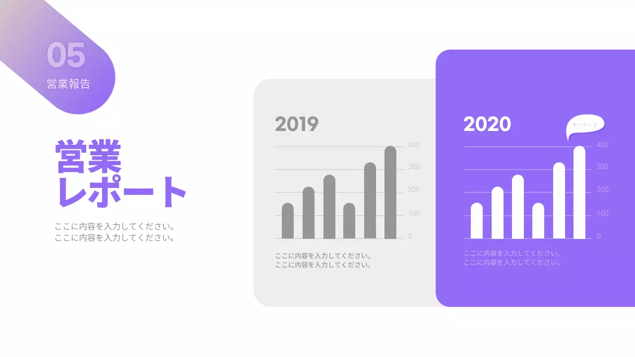 紫 シンプル ビジネス 報告書 プレゼンテーション