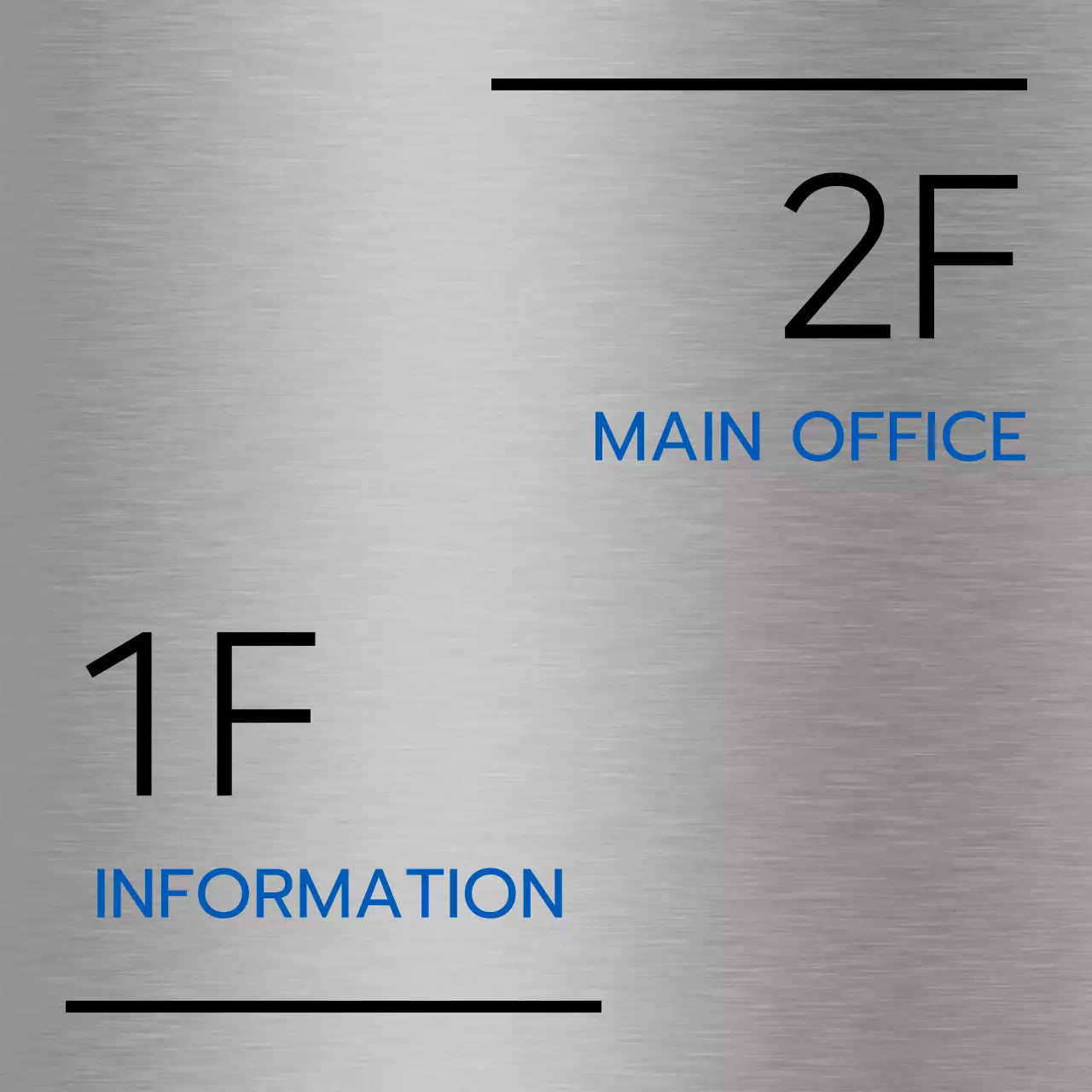 黒と青のシンプルなアイコンがある会社の地名と階ごとの案内。