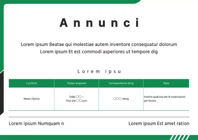 Un semplice foglio informativo nero e verde sulla struttura