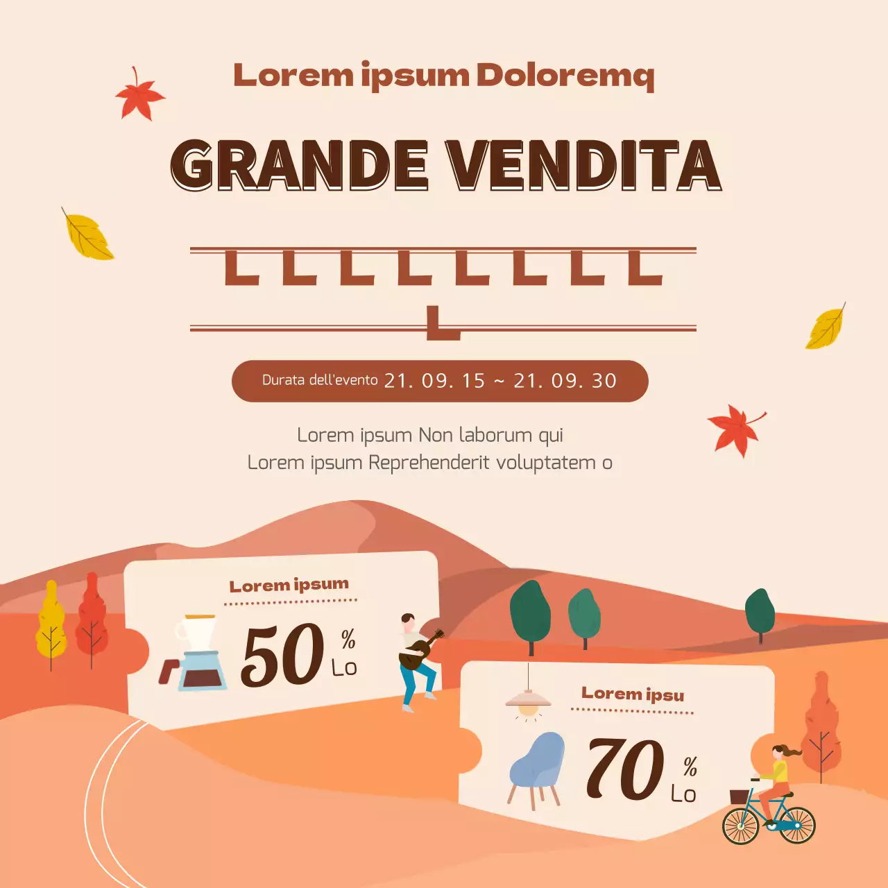 Evento di consegna del magazzino di illustrazione autunnale beige e marrone