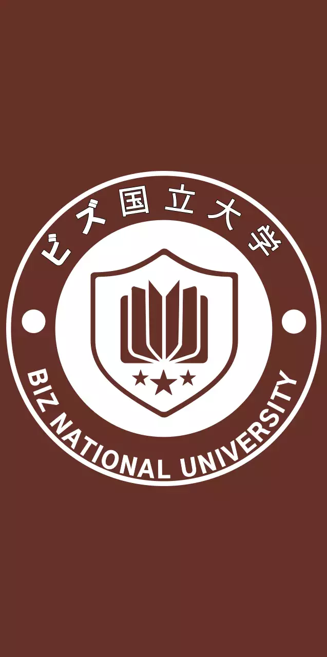 茶色と白のシンプルでモダンな大学エンブレムロゴスタイルの広報・販促用。