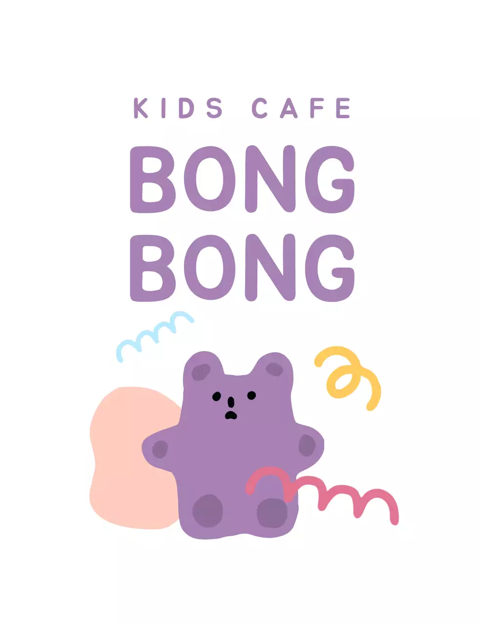 かわいいパープルロゴくまさんキッズカフェ用Tシャツ