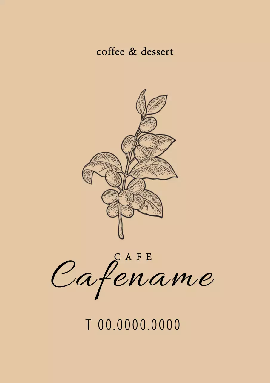 ベージュ 手書き風 カフェ 名刺 ポスター