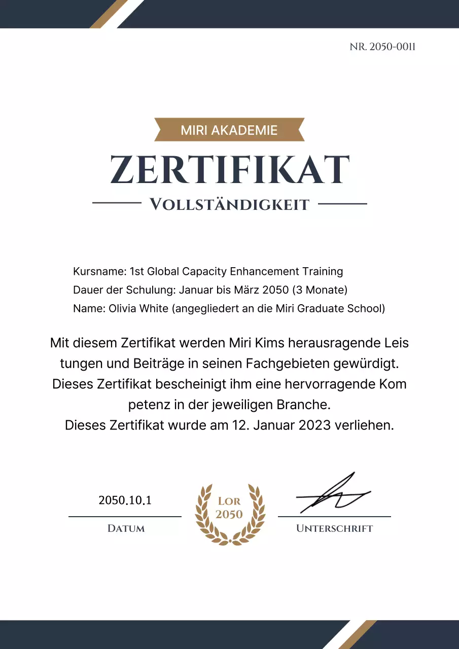 Urkunden für Ausbildungszeugnisse im edlen Look in Marine und Gold