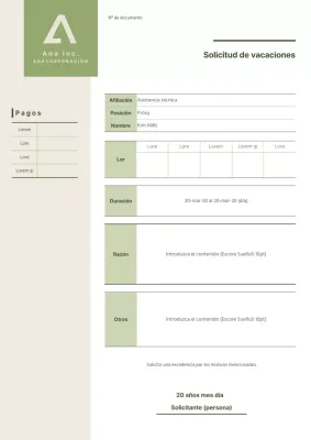 Verde Formulario de solicitud de permiso simple y limpio