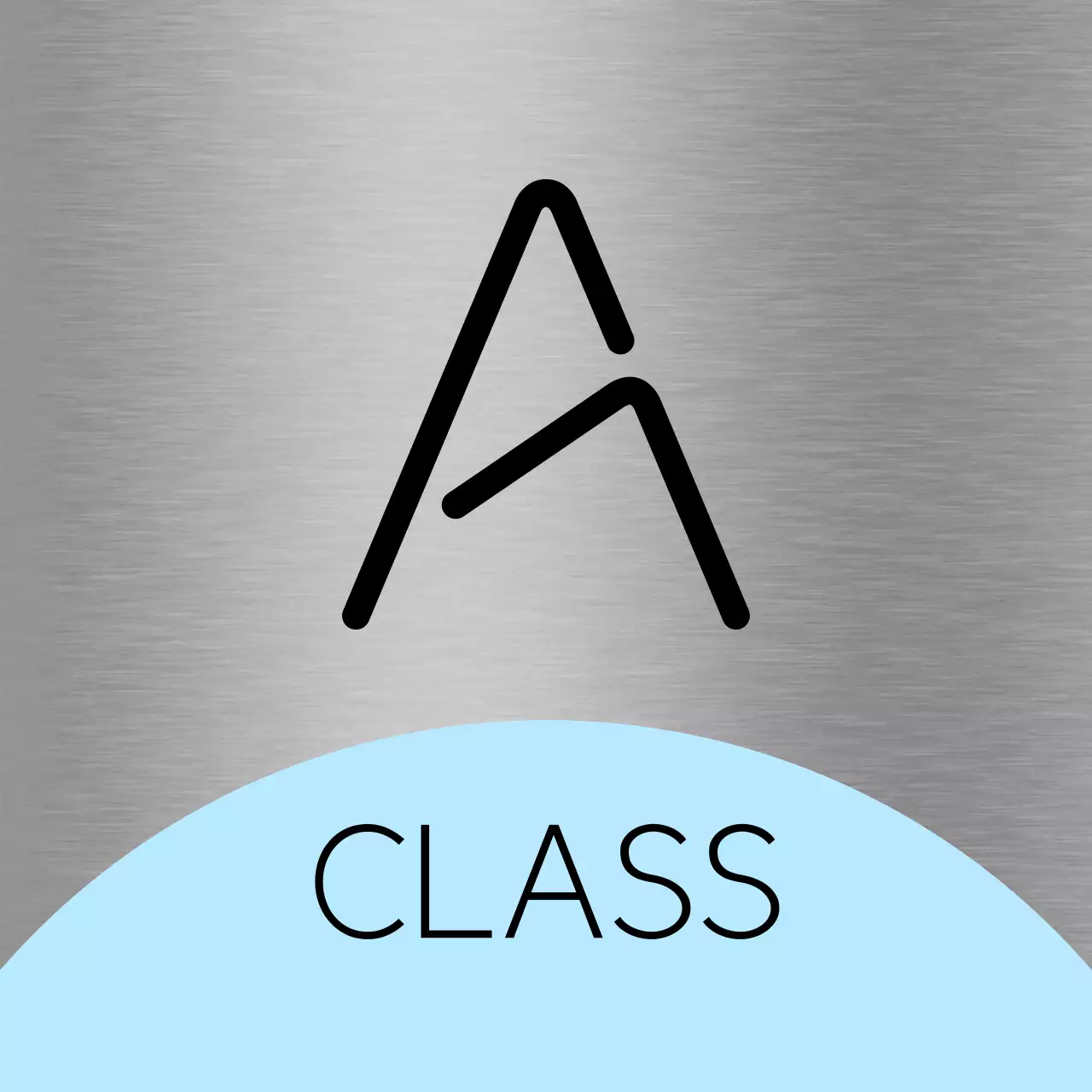 空紫ピンクの図形と黒の塾学校のクラス名からなる場所案内板。