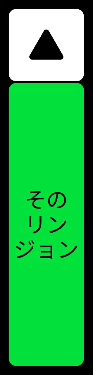緑青紫の位置案内文と三角形の四角い図形で構成されたシンプルなエリア案内。