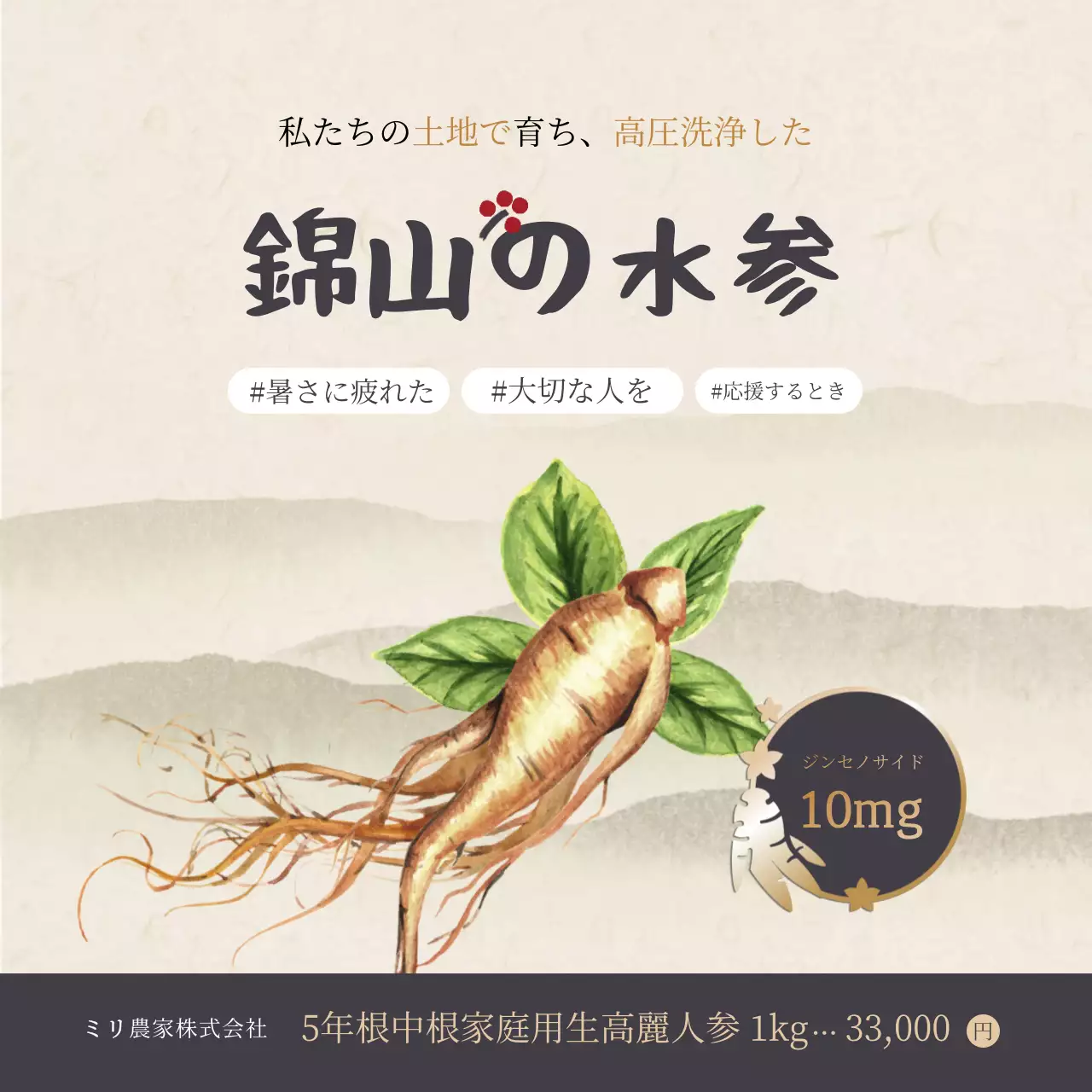 ベージュ シンプル 高麗人参 広告 SNS投稿 正方形