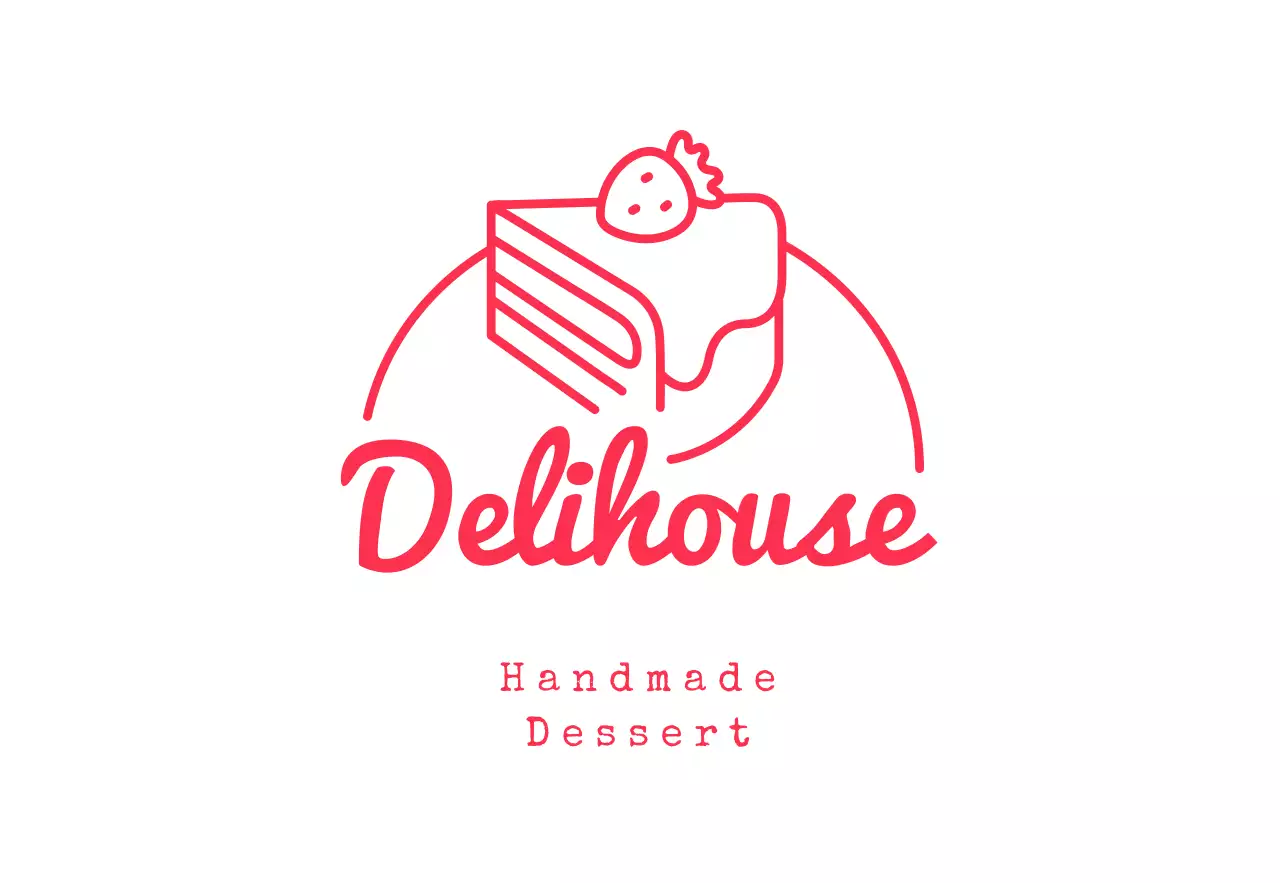 アイボリー色のテキストとケーキラインのイラストで構成されたデザートカフェの 현판