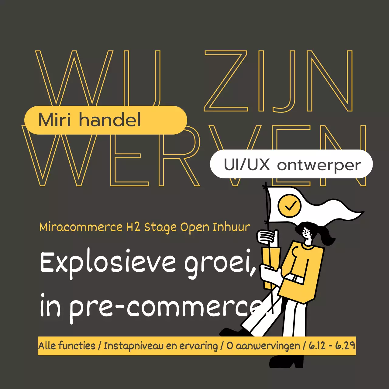 Stagejob met papieren textuurachtergrond en gele en zwarte illustratie