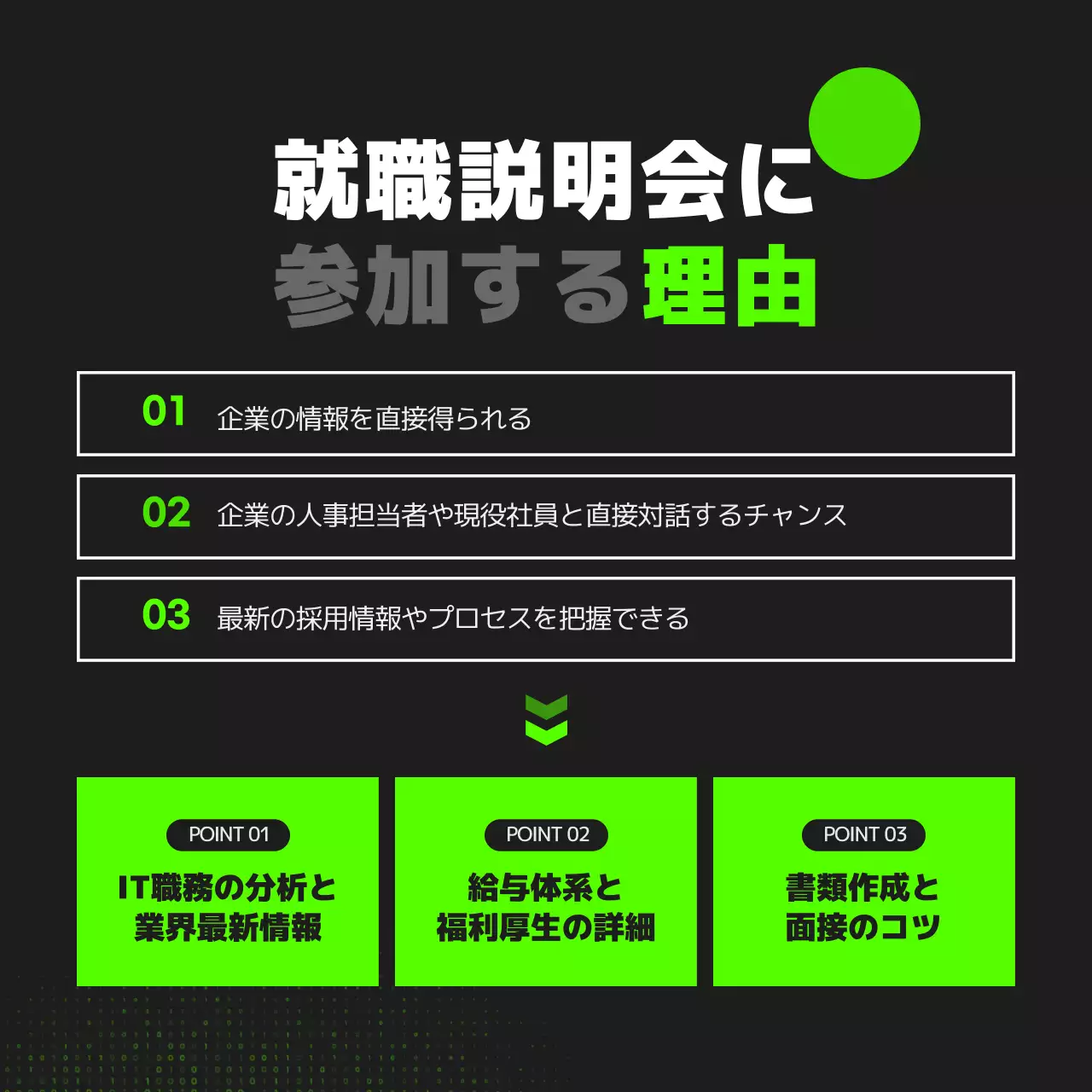 黒と蛍光色のオンライン就職説明会
