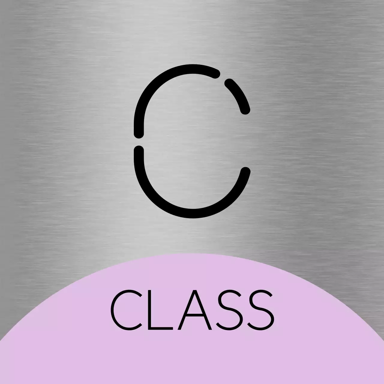 空紫ピンクの図形と黒の塾学校のクラス名からなる場所案内板。