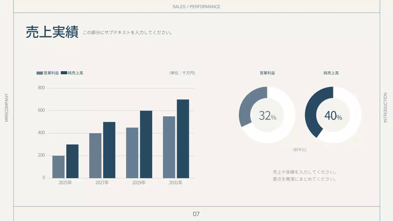ベージュとネイビーのシンプルなレイアウトの会社紹介書