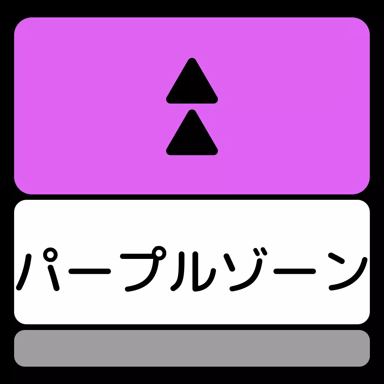 緑青紫の位置案内文と三角形の四角い図形で構成されたシンプルなエリア案内。