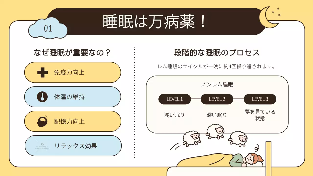 ベージュ かわいい 睡眠 プレゼンテーション