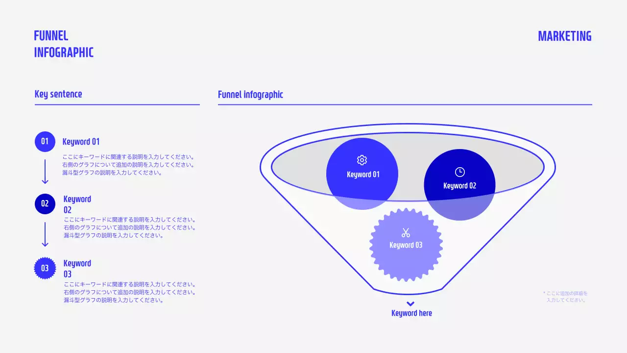 青 シンプル マーケティング 資料 インフォグラフィック