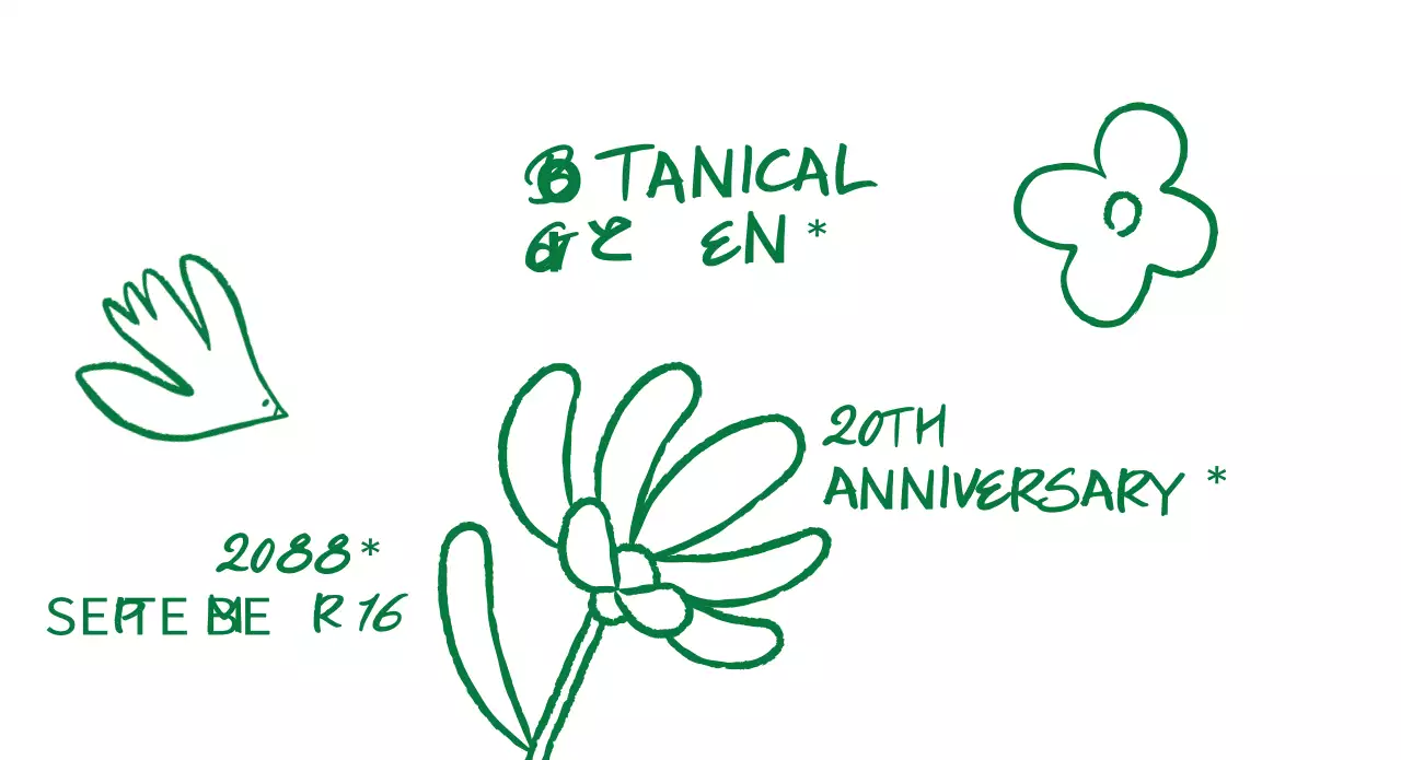 緑と手描きのシンプルな植物園の記念イベント