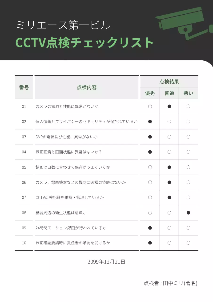 緑 シンプル 点検 チェックリスト 文書フォーム