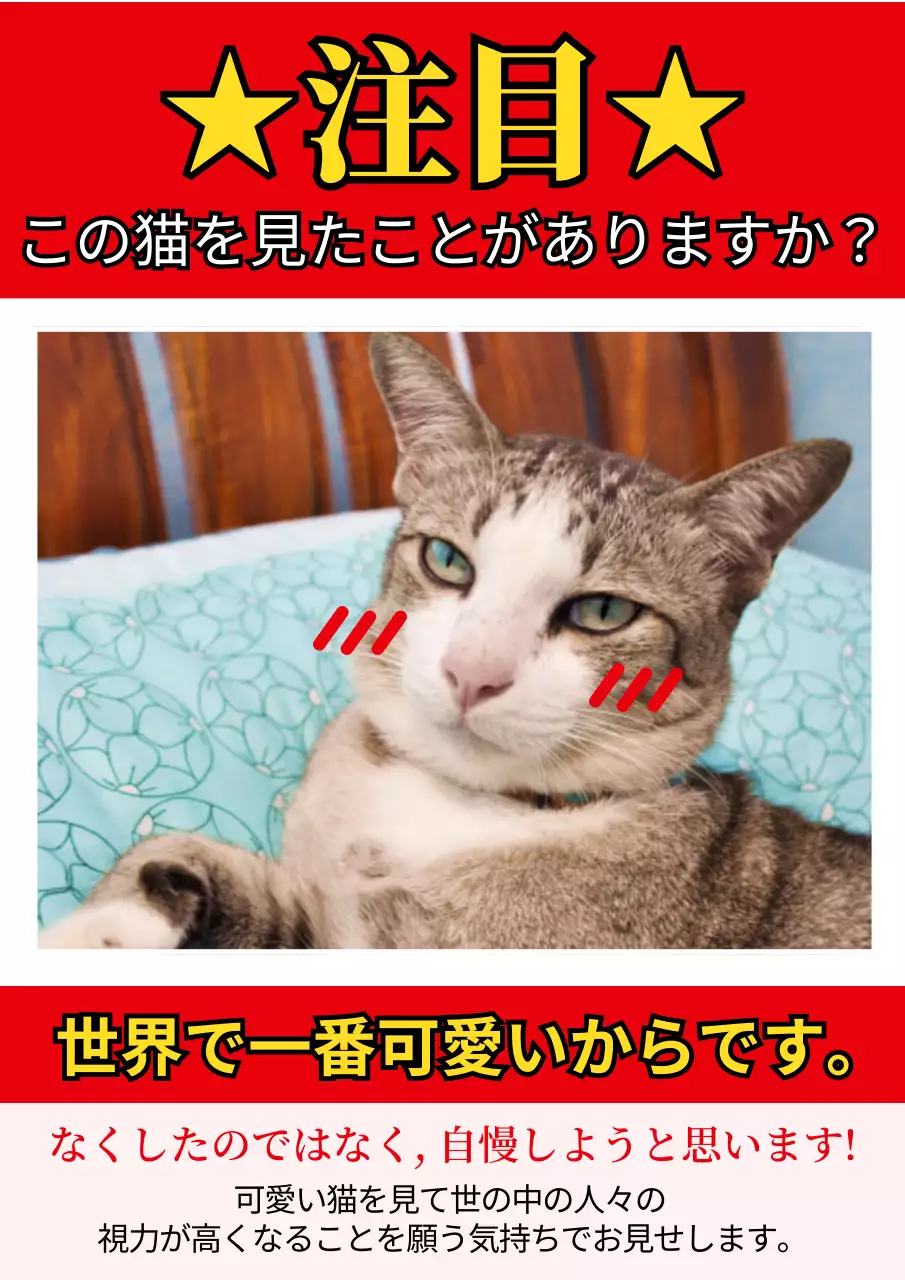 赤と白のレトロなB級動物自慢のビラチラシ