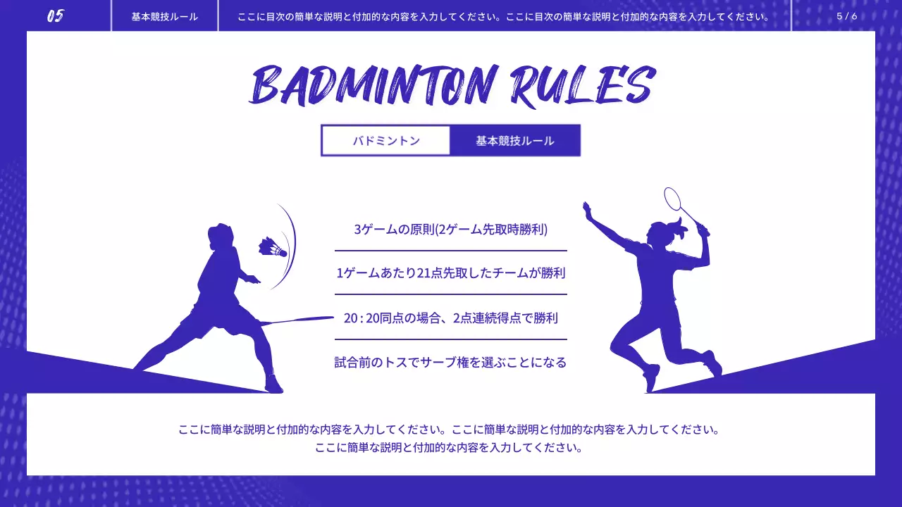 青 シンプル バドミントン 教材 プレゼンテーション