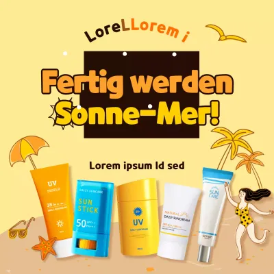 Gelbes illustriertes Konzept Sonnenschutz Sommerangebote Social Media