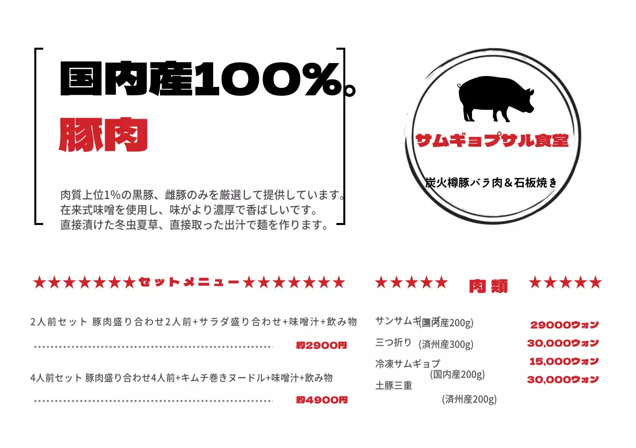 サムギョプサル食堂セット地