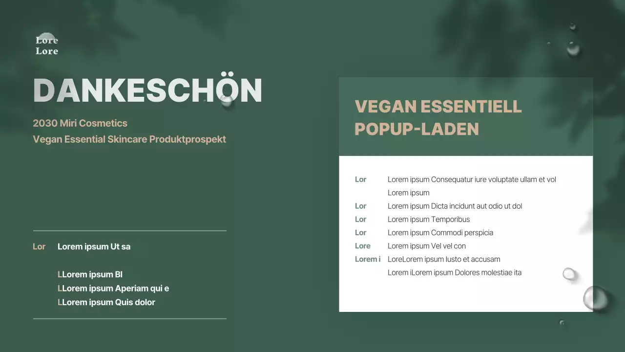 Präsentation eines grün gefärbten, naturnahen veganen Kosmetikproduktpitches