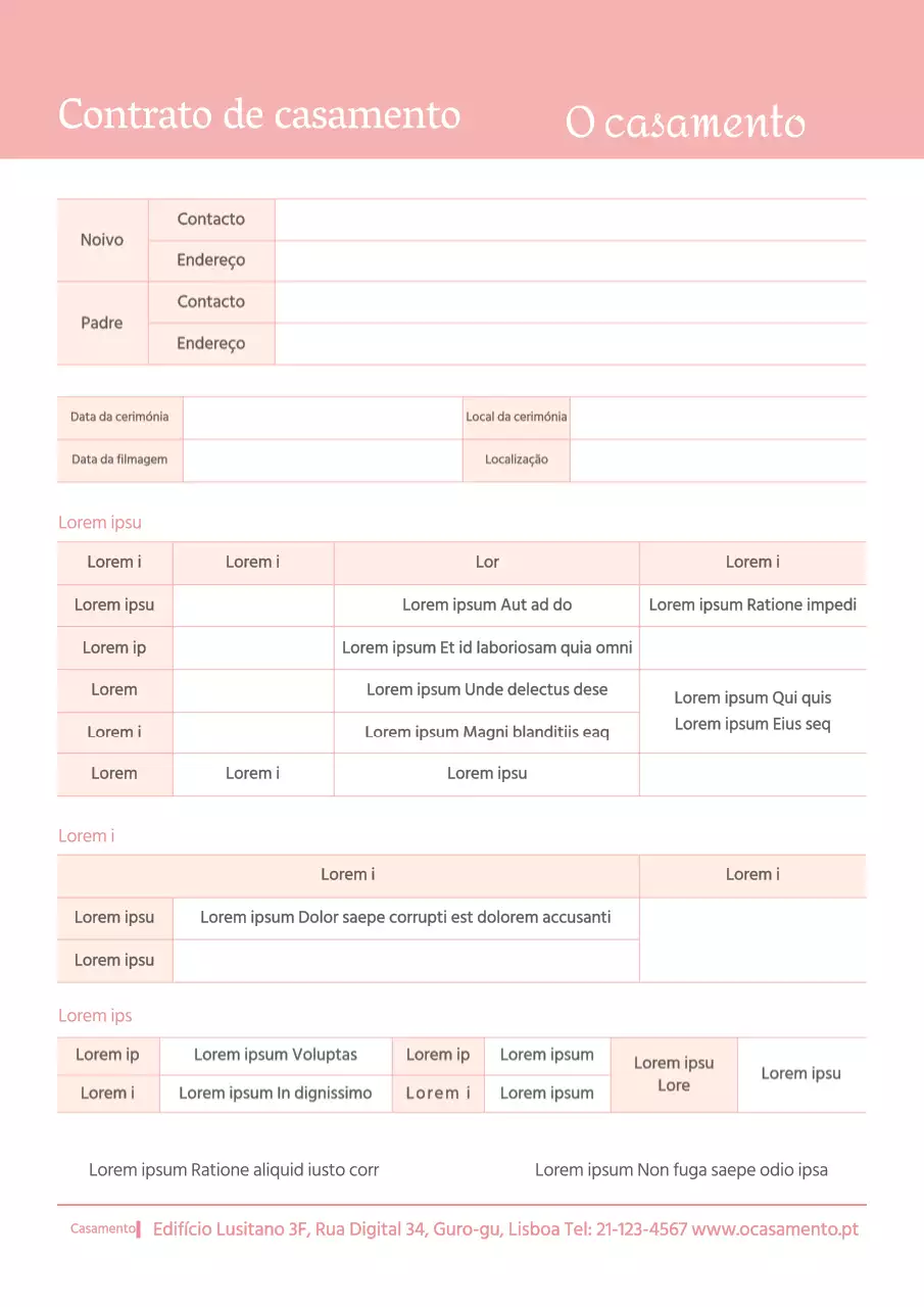 Contrato de casamento em cor-de-rosa documentos comerciais de casamento
