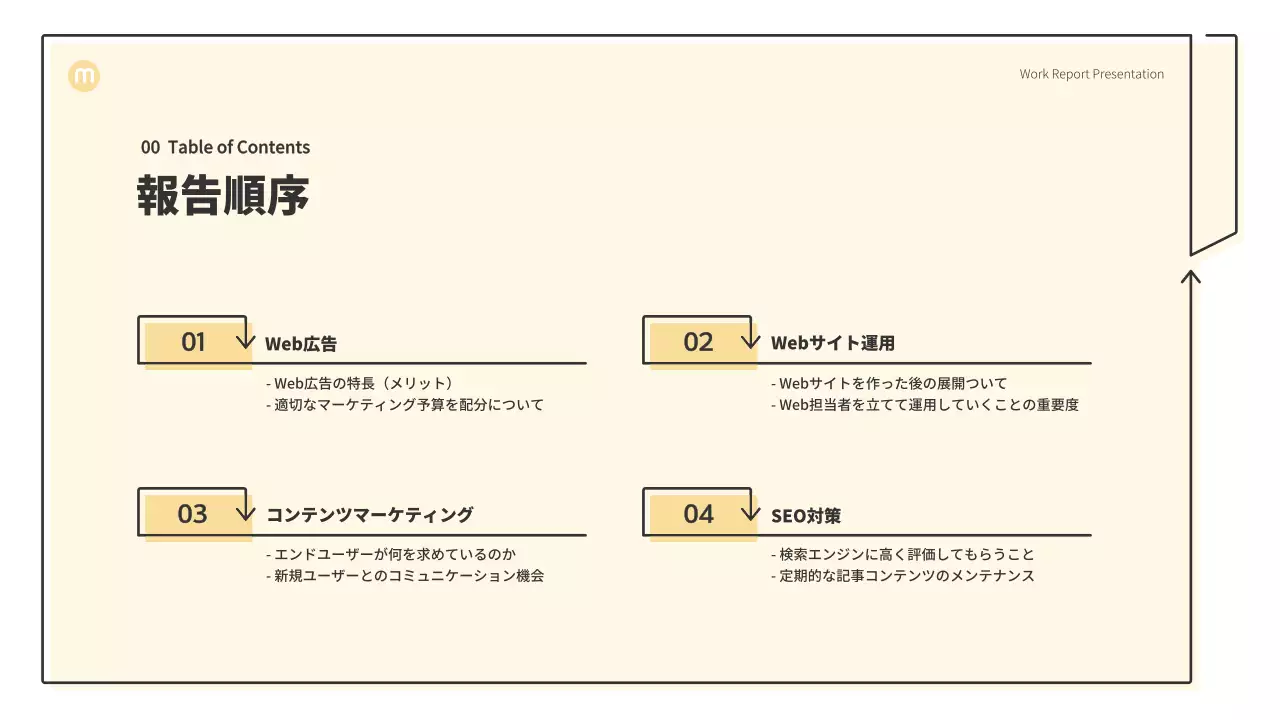 ベージュ シンプル マーケティング 報告書 プレゼンテーション