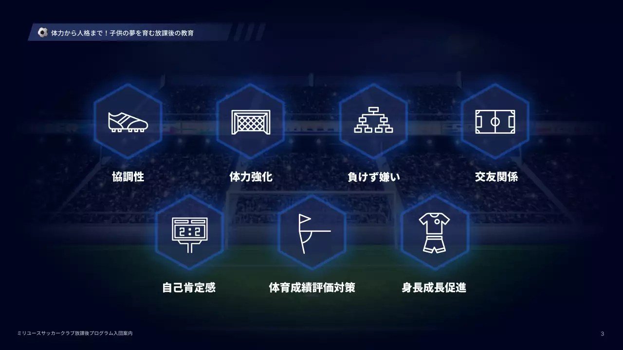 青 モダン サッカー プラン プレゼンテーション