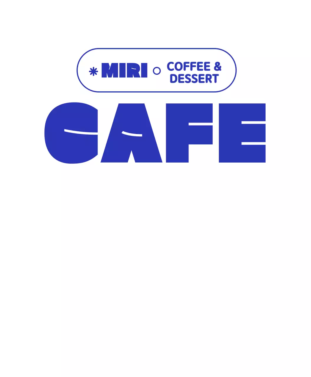 紺色と白色の丸くてかわいいカップのキャラクター喫茶店のロゴスタイル